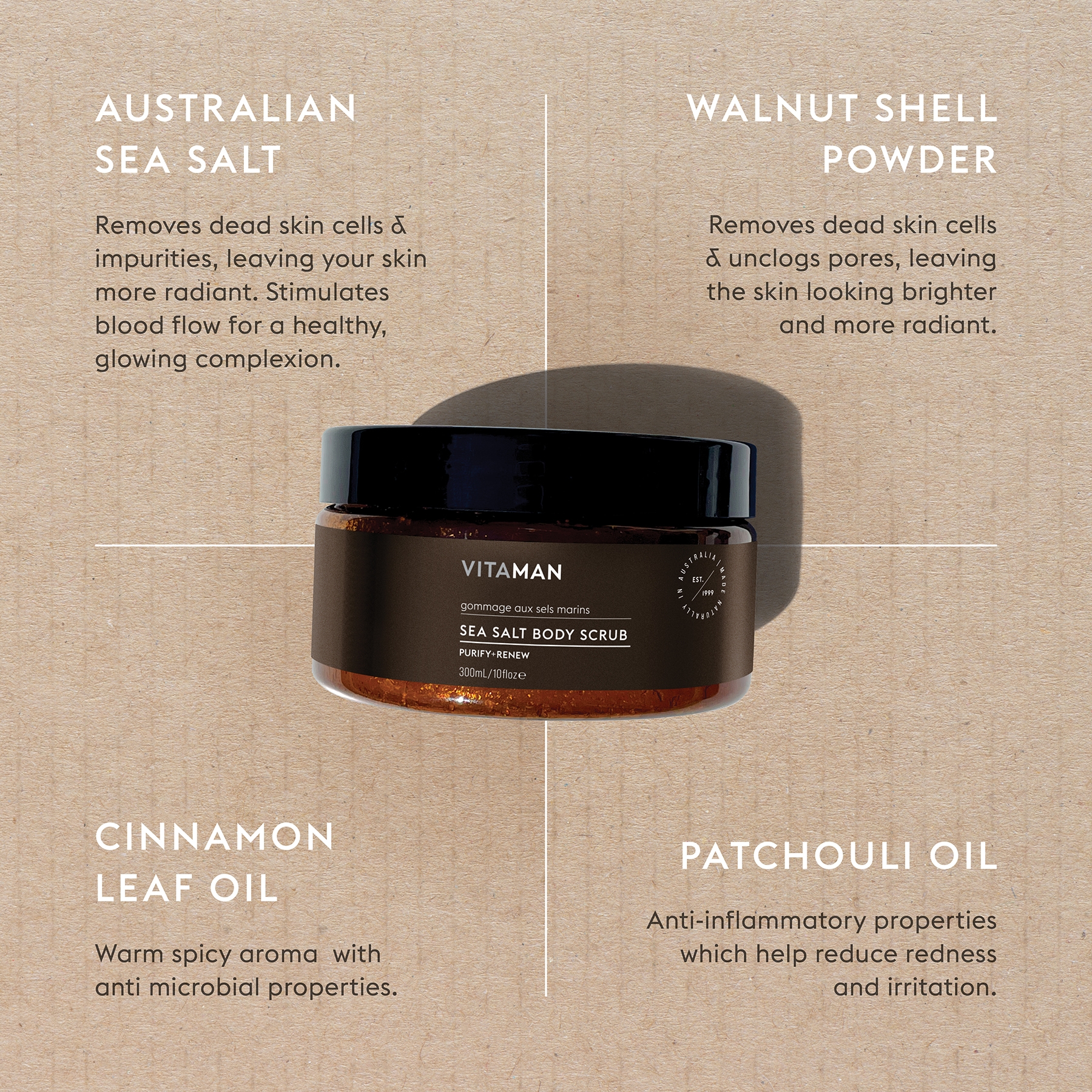 VITAMAN - Natuurlijke Zeezout Body Scrub Voor Mannen 300gr - Afbeelding 3